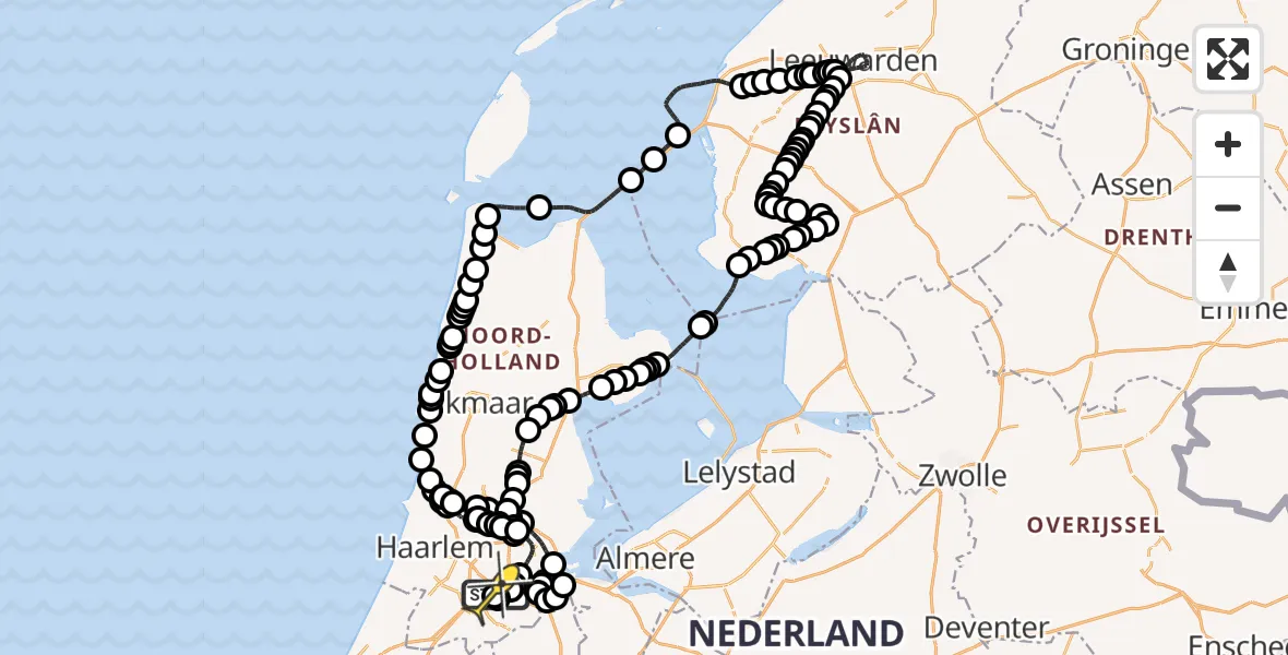 Routekaart van de vlucht: Politieheli naar Schiphol