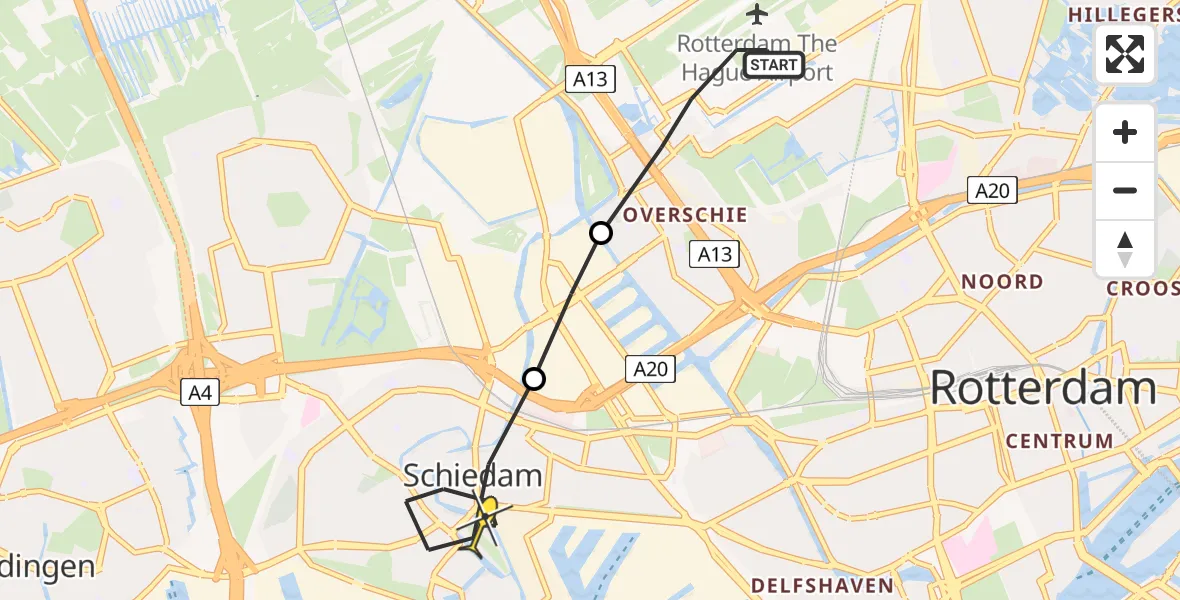 Routekaart van de vlucht: Lifeliner 2 naar Schiedam