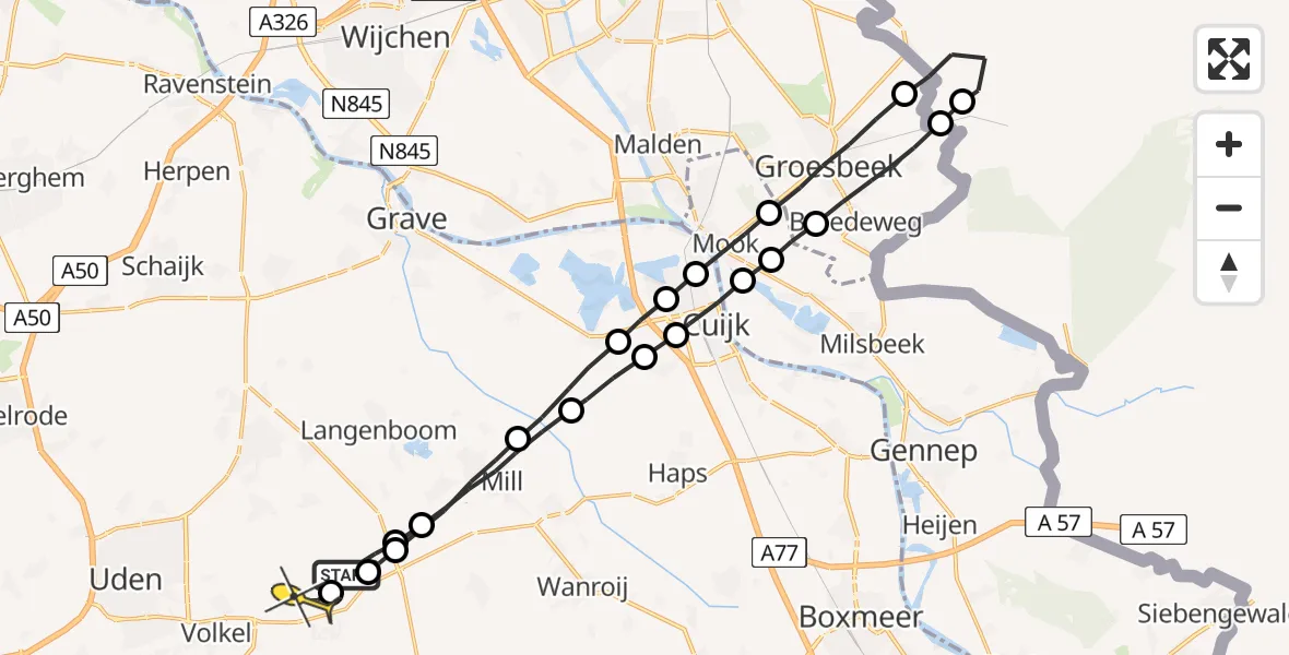 Routekaart van de vlucht: Lifeliner 3 naar Vliegbasis Volkel