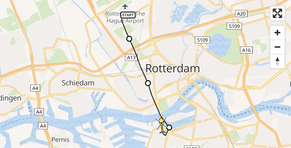 Routekaart van de vlucht: Lifeliner 2 naar Rotterdam