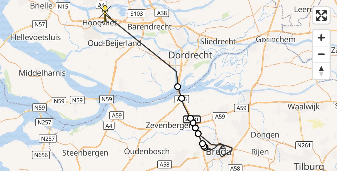 Routekaart van de vlucht: Politiehelikopter naar Pernis