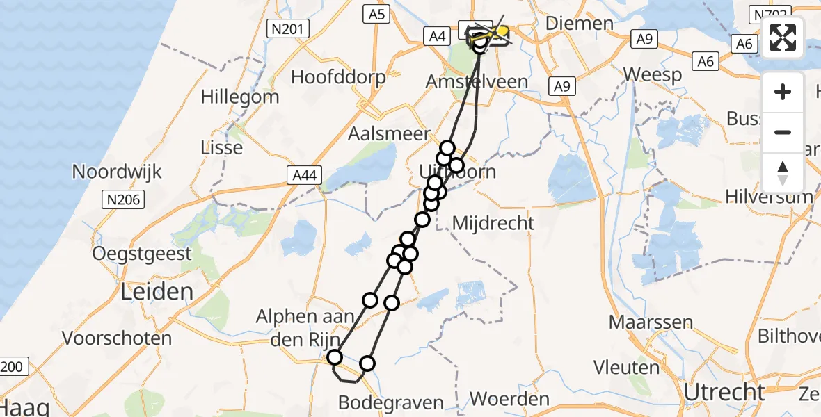 Routekaart van de vlucht: Lifeliner 1 naar VU Medisch Centrum Amsterdam