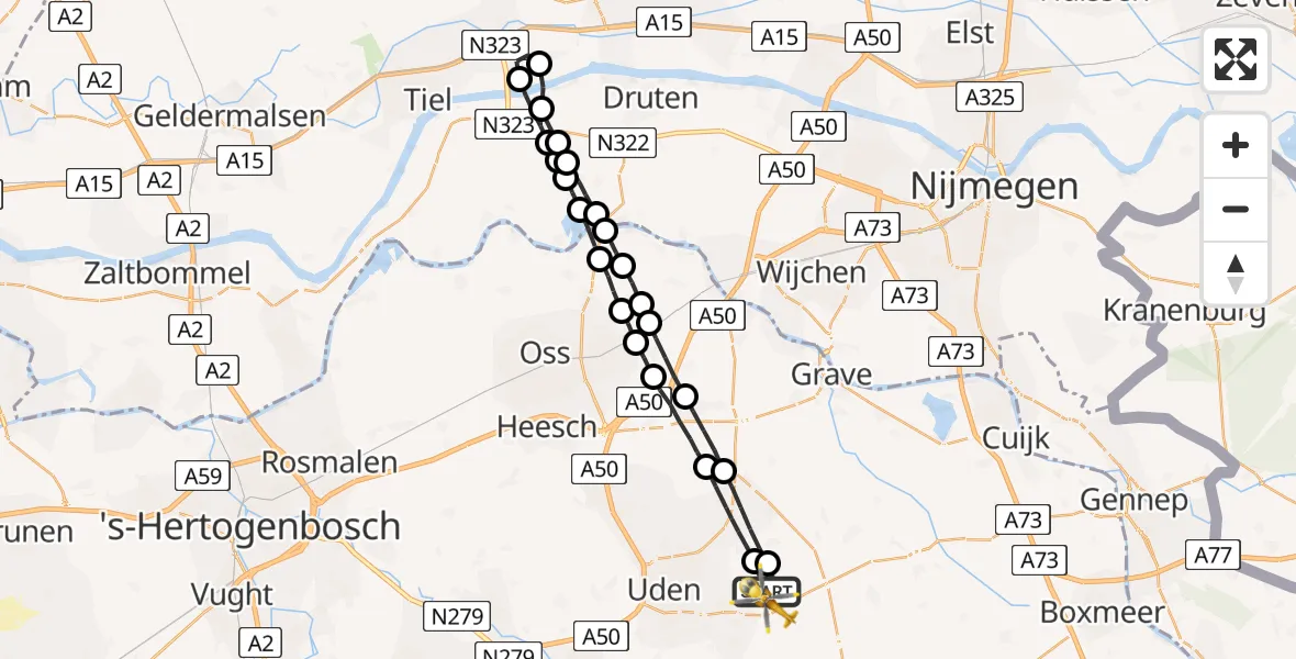 Vluchtroute Traumahelikopter Vliegbasis Volkel - Vliegbasis Volkel, 01 augustus 2022, 15:02