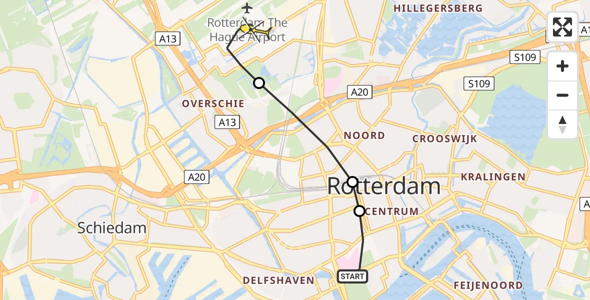 Routekaart van de vlucht: Lifeliner 2 naar Rotterdam The Hague Airport