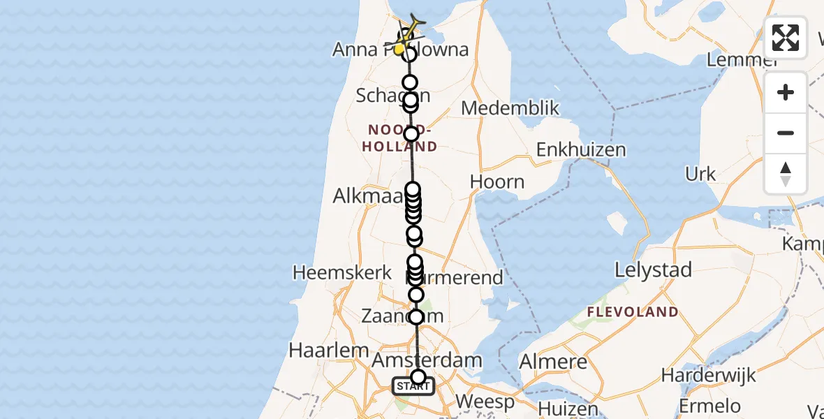 Routekaart van de vlucht: Lifeliner 1 naar Breezand