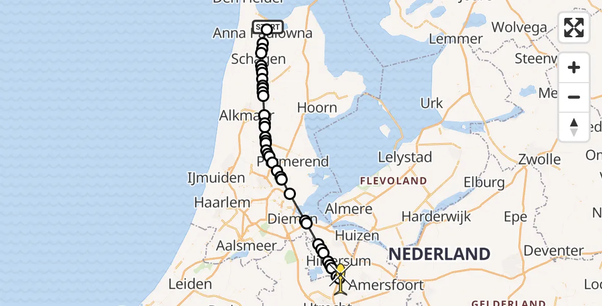 Routekaart van de vlucht: Lifeliner 1 naar Hollandsche Rading