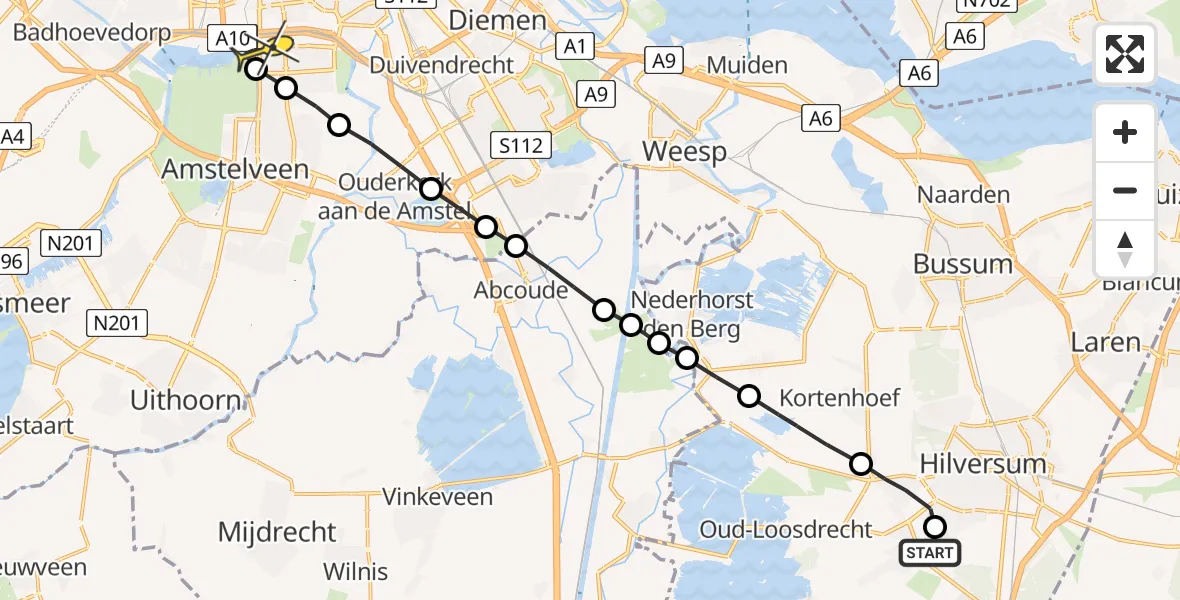 Routekaart van de vlucht: Lifeliner 1 naar VU Medisch Centrum Amsterdam