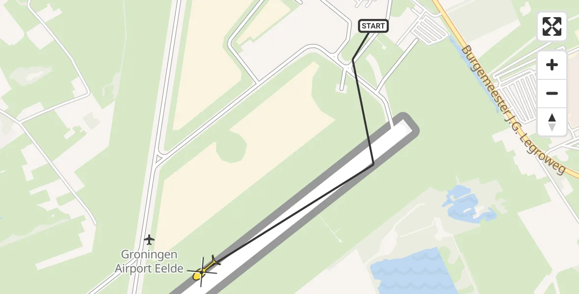 Routekaart van de vlucht: Traumahelikopter naar Groningen Airport Eelde