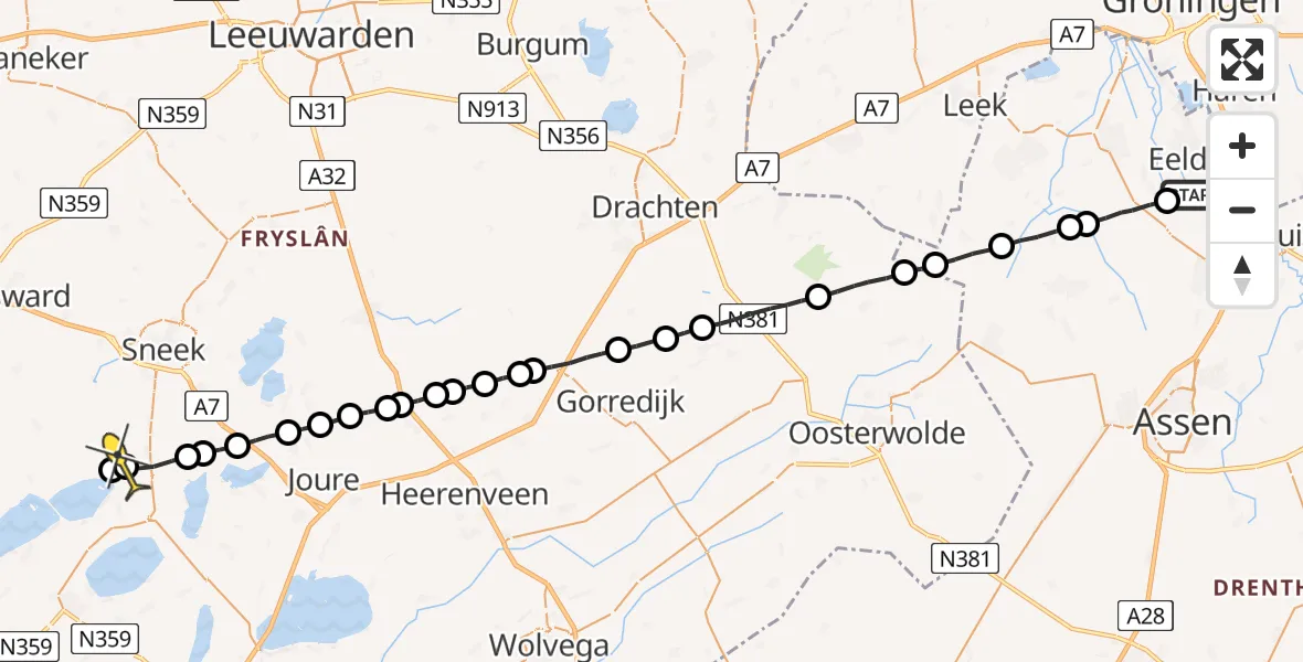 Routekaart van de vlucht: Lifeliner 4 naar Heeg