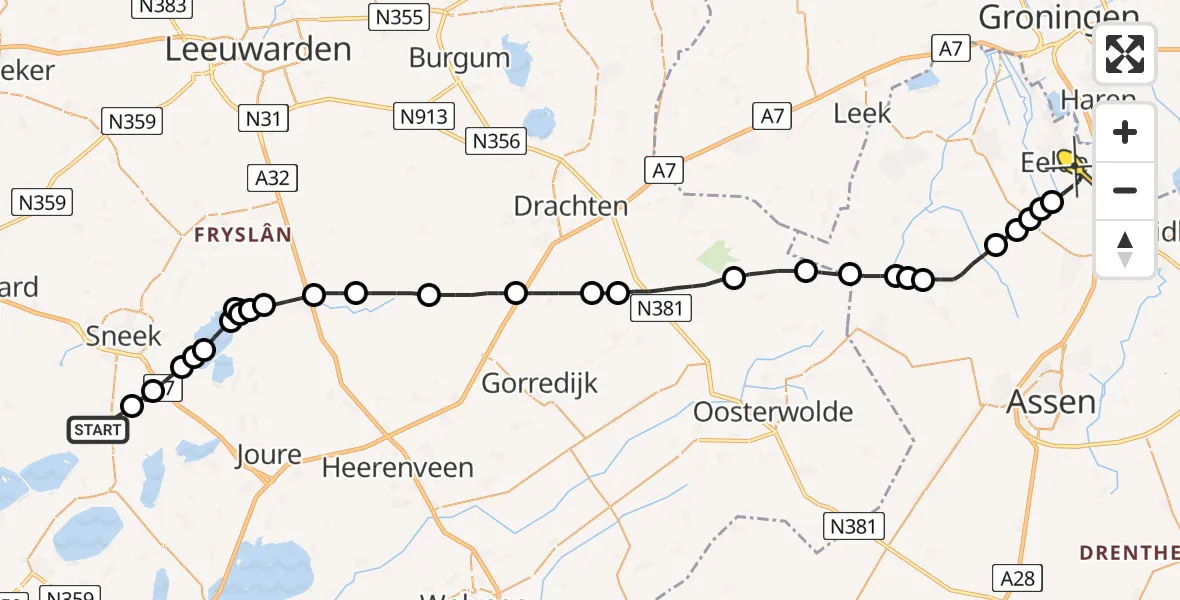 Routekaart van de vlucht: Lifeliner 4 naar Groningen Airport Eelde