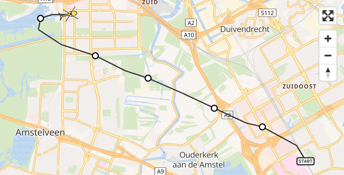 Routekaart van de vlucht: Lifeliner 1 naar VU Medisch Centrum Amsterdam