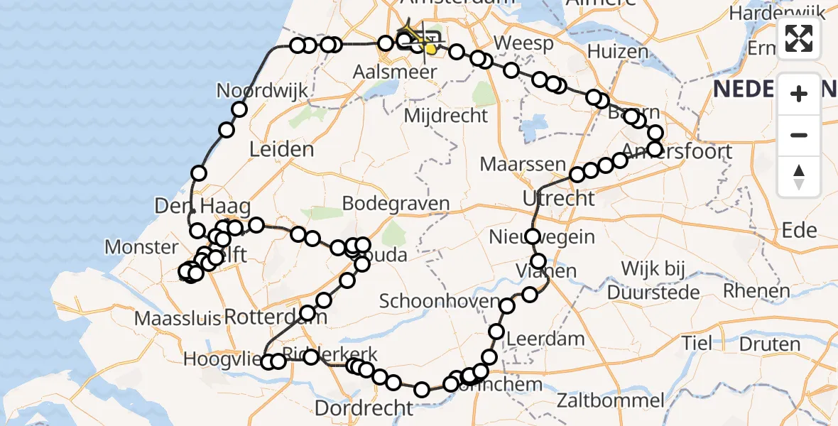 Routekaart van de vlucht: Politieheli naar Schiphol