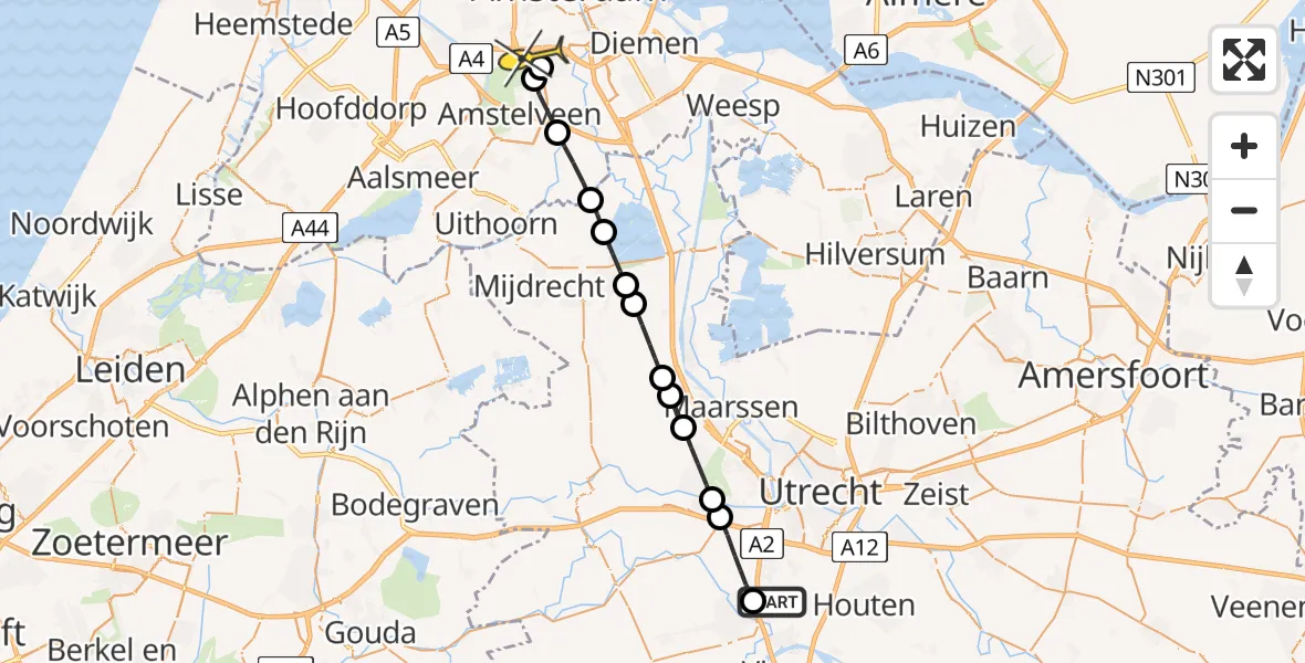 Routekaart van de vlucht: Lifeliner 1 naar VU Medisch Centrum Amsterdam