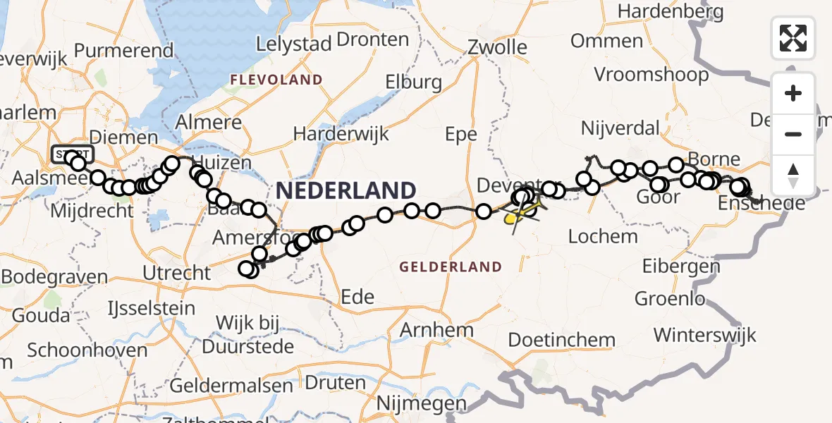 Routekaart van de vlucht: Politiehelikopter naar Wilp