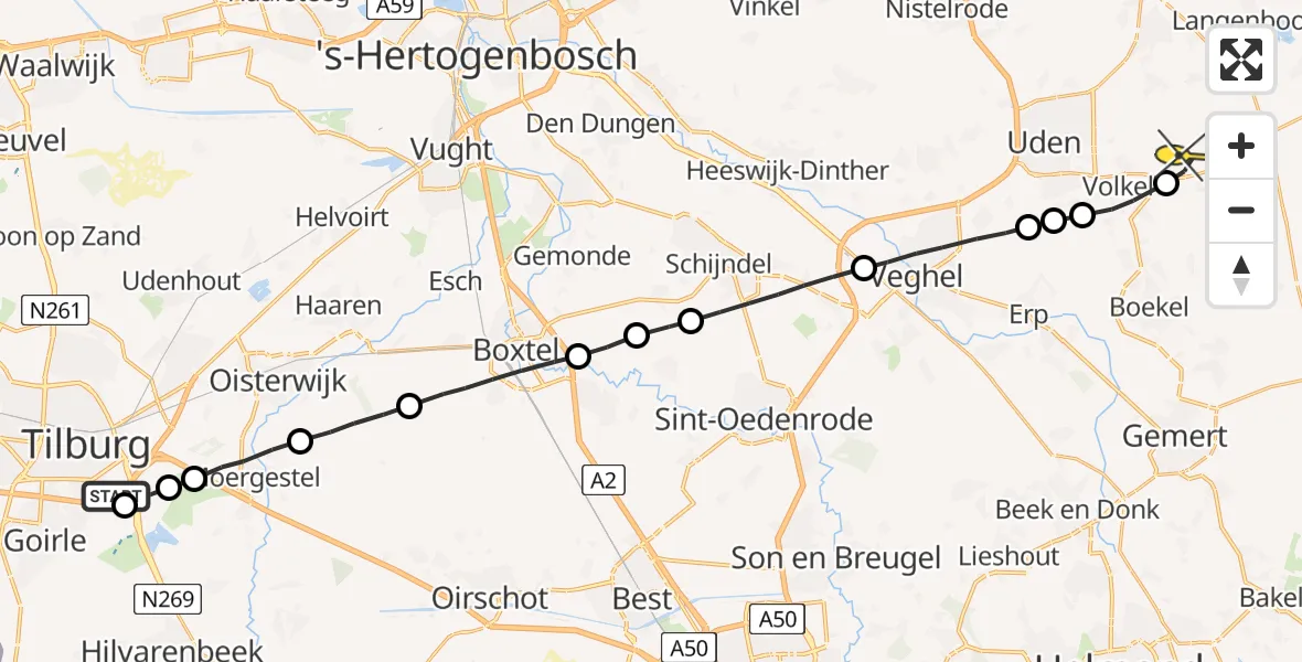 Routekaart van de vlucht: Lifeliner 3 naar Vliegbasis Volkel