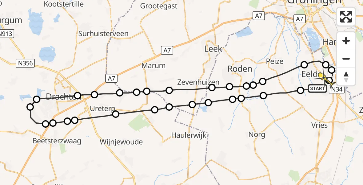 Routekaart van de vlucht: Lifeliner 4 naar Groningen Airport Eelde