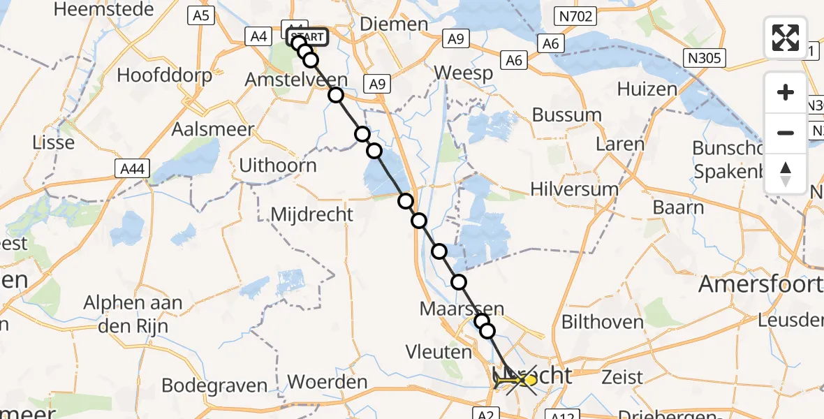 Routekaart van de vlucht: Lifeliner 1 naar Utrecht