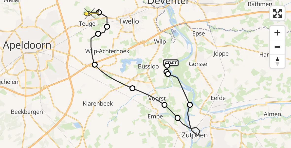 Routekaart van de vlucht: Politieheli naar Vliegveld Teuge