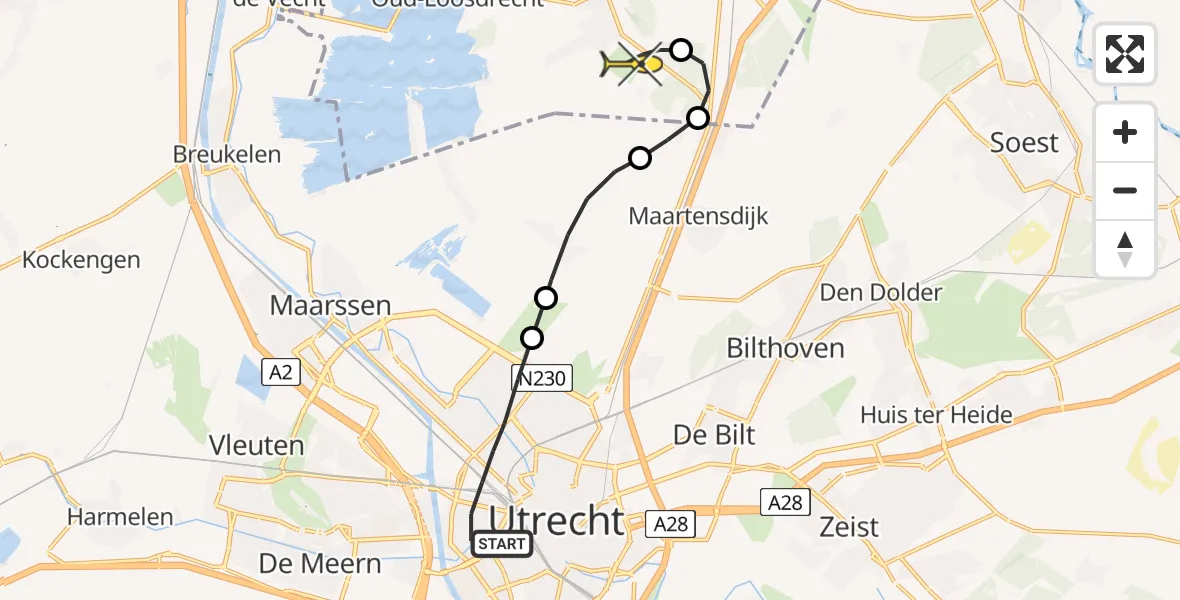 Routekaart van de vlucht: Lifeliner 1 naar Vliegveld Hilversum