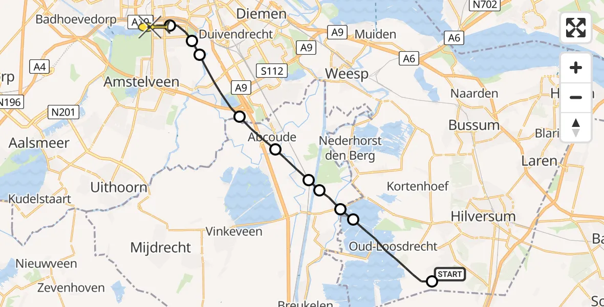 Routekaart van de vlucht: Lifeliner 1 naar VU Medisch Centrum Amsterdam