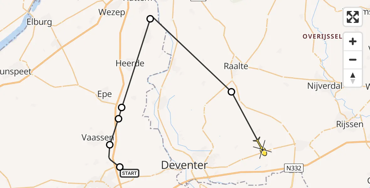 Routekaart van de vlucht: Politieheli naar Okkenbroek