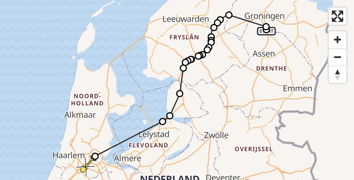 Routekaart van de vlucht: Politieheli naar Amsterdam