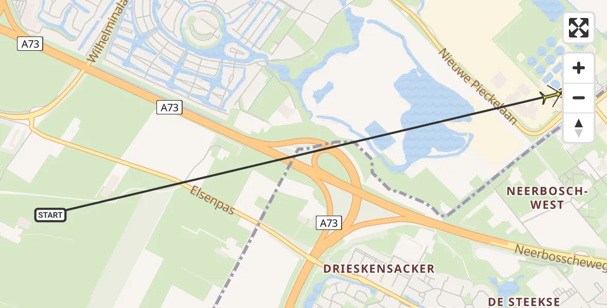 Routekaart van de vlucht: Politiehelikopter naar Weurt