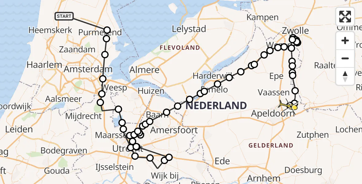 Routekaart van de vlucht: Politiehelikopter naar Vliegveld Teuge