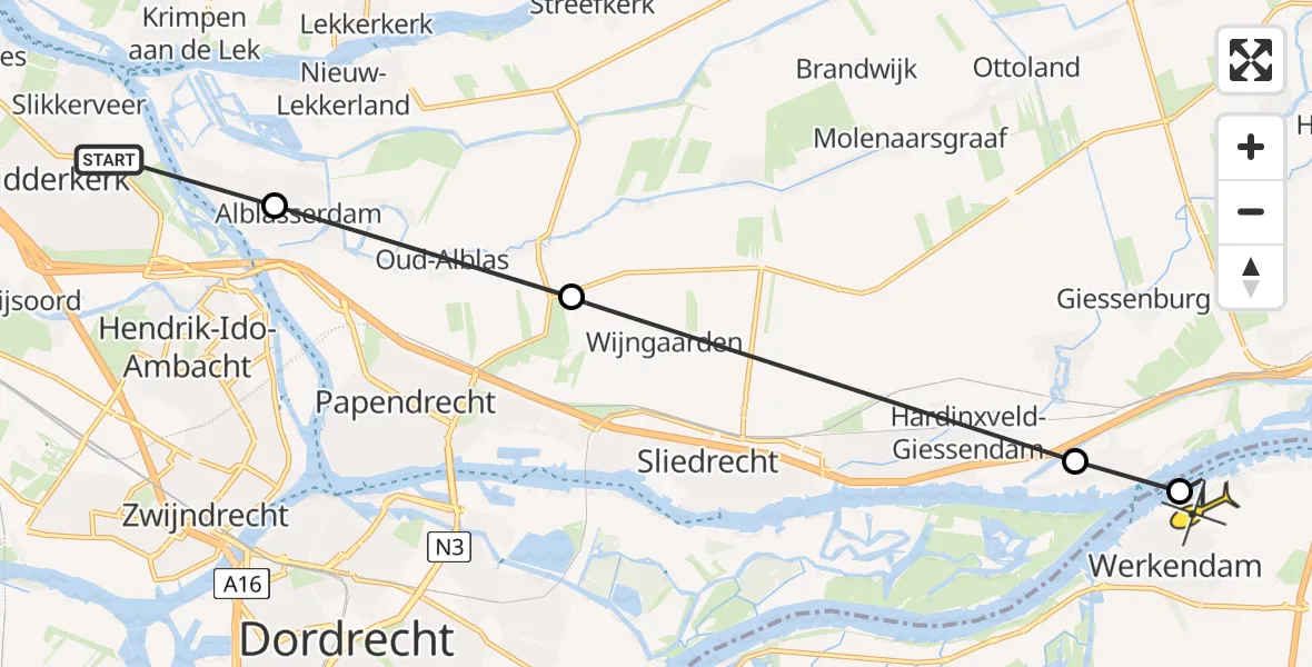 Routekaart van de vlucht: Lifeliner 2 naar Werkendam