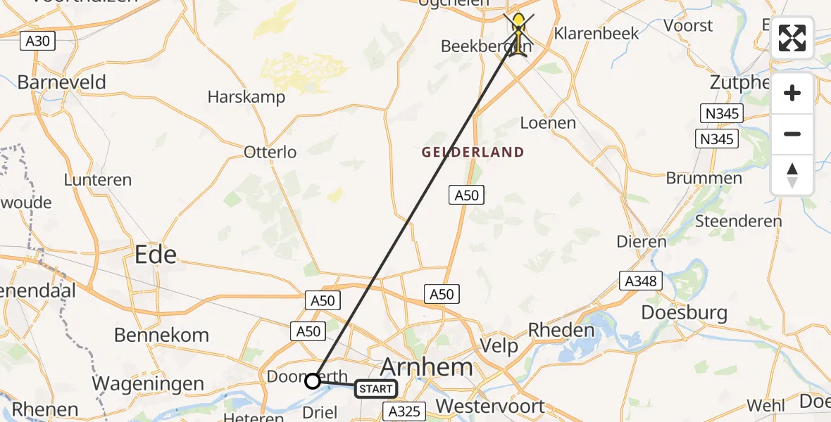 Routekaart van de vlucht: Politieheli naar Lieren