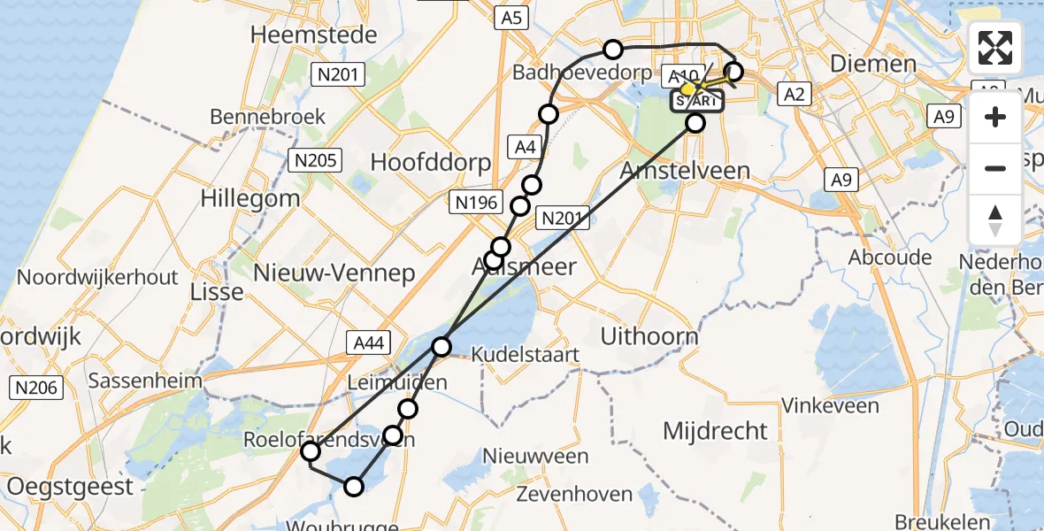 Routekaart van de vlucht: Lifeliner 1 naar VU Medisch Centrum Amsterdam