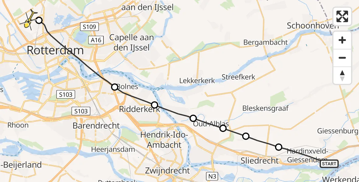 Routekaart van de vlucht: Lifeliner 2 naar Rotterdam The Hague Airport