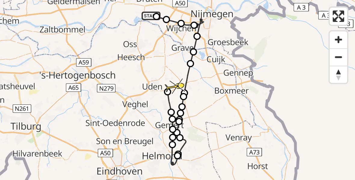 Routekaart van de vlucht: Politieheli naar Vliegbasis Volkel