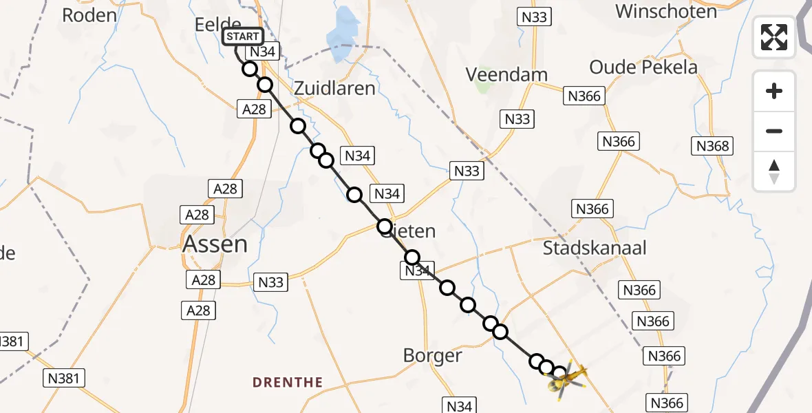 Vluchtroute Traumahelikopter Groningen Airport Eelde - 2e Exloërmond, 02 augustus 2022, 14:55