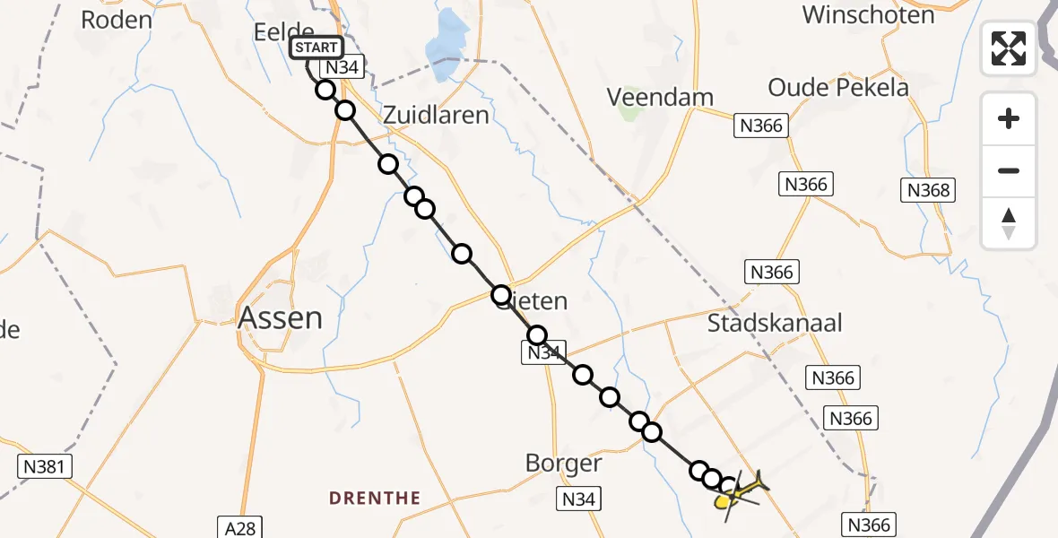 Routekaart van de vlucht: Lifeliner 4 naar 2e Exloërmond