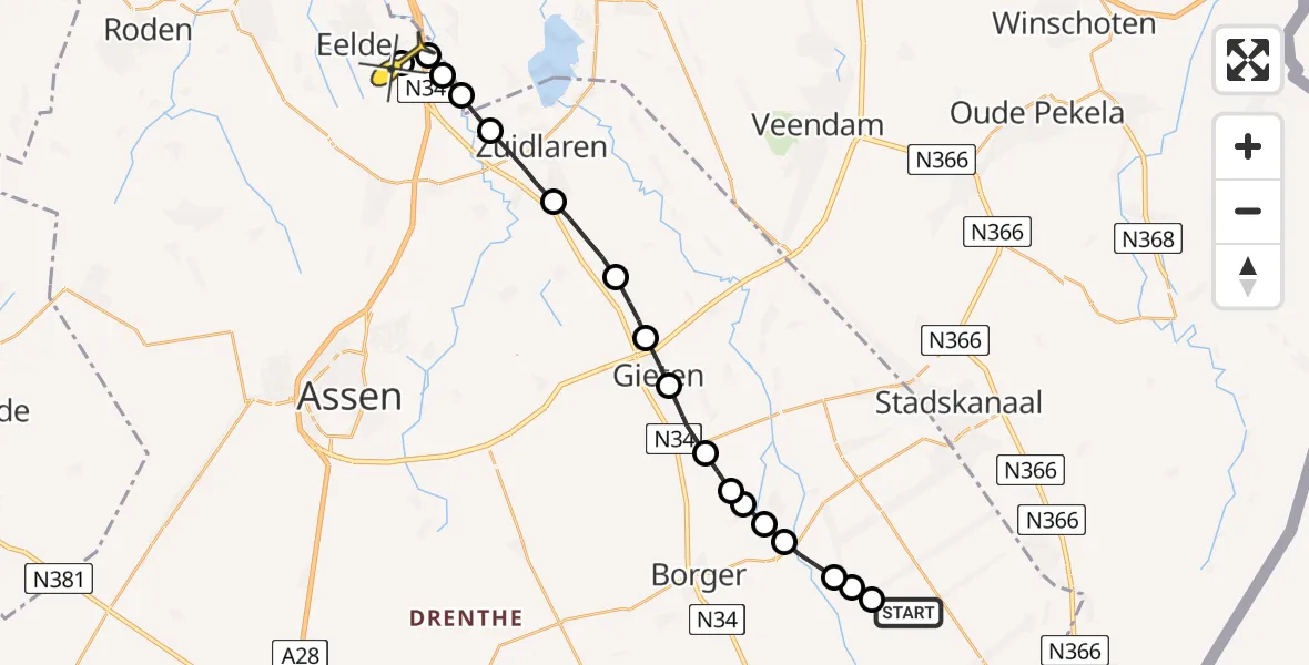 Routekaart van de vlucht: Lifeliner 4 naar Groningen Airport Eelde