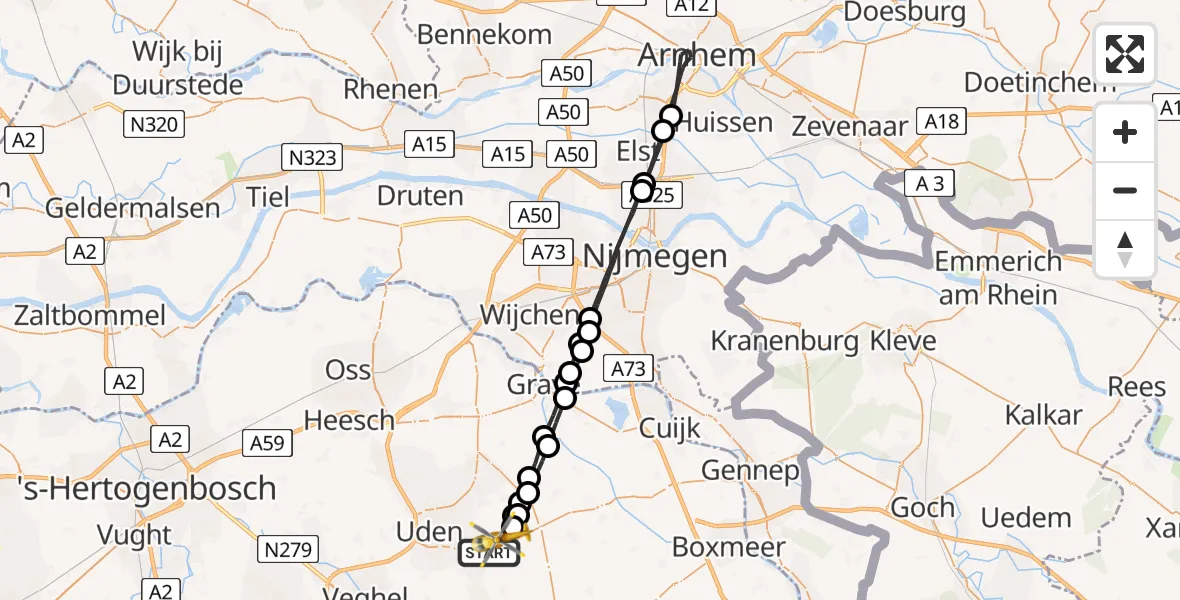 Vluchtroute Traumahelikopter Vliegbasis Volkel - Vliegbasis Volkel, 02 augustus 2022, 16:24