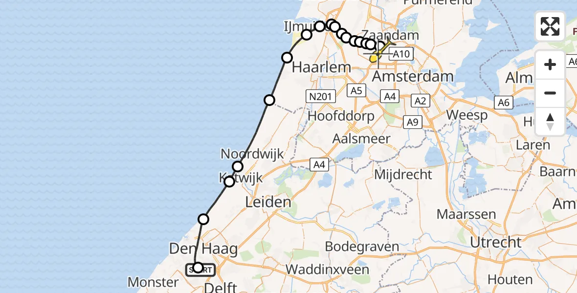 Routekaart van de vlucht: Lifeliner 1 naar Amsterdam Heliport