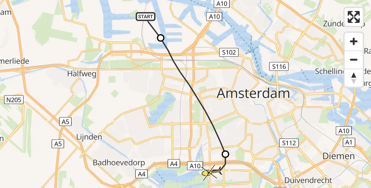 Routekaart van de vlucht: Lifeliner 1 naar VU Medisch Centrum Amsterdam