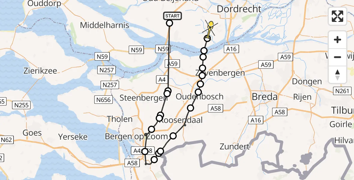 Routekaart van de vlucht: Politieheli naar Strijen