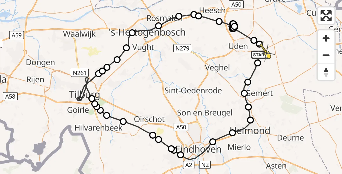 Routekaart van de vlucht: Politieheli naar Vliegbasis Volkel