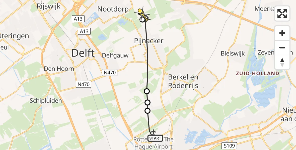 Routekaart van de vlucht: Lifeliner 2 naar Pijnacker