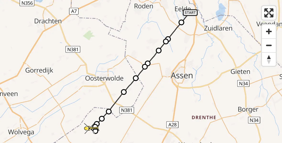 Routekaart van de vlucht: Lifeliner 4 naar Doldersum