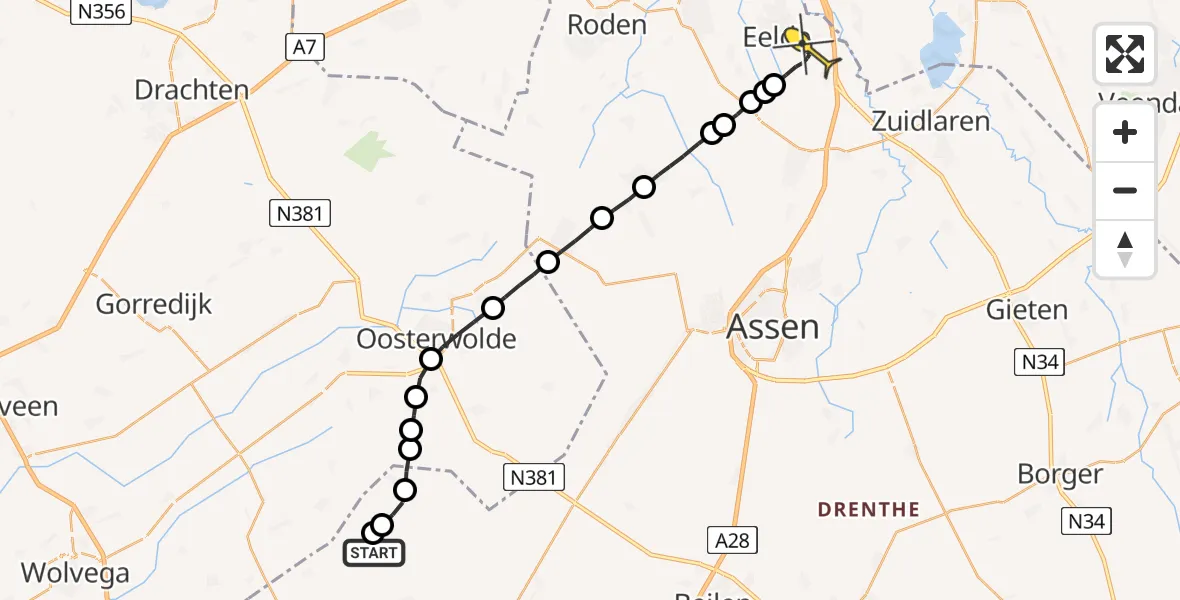 Routekaart van de vlucht: Lifeliner 4 naar Groningen Airport Eelde