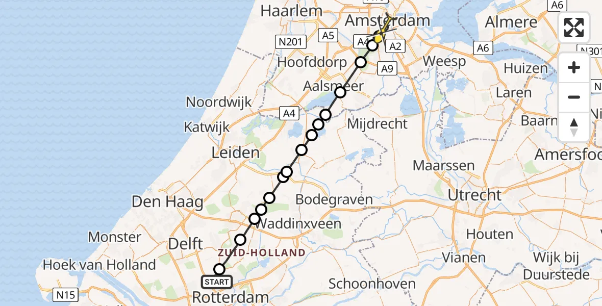 Routekaart van de vlucht: Lifeliner 2 naar Amsterdam