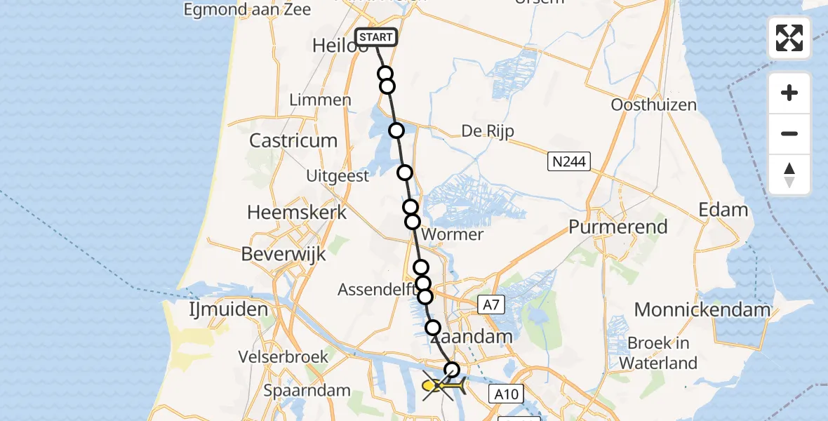 Routekaart van de vlucht: Lifeliner 1 naar Amsterdam Heliport