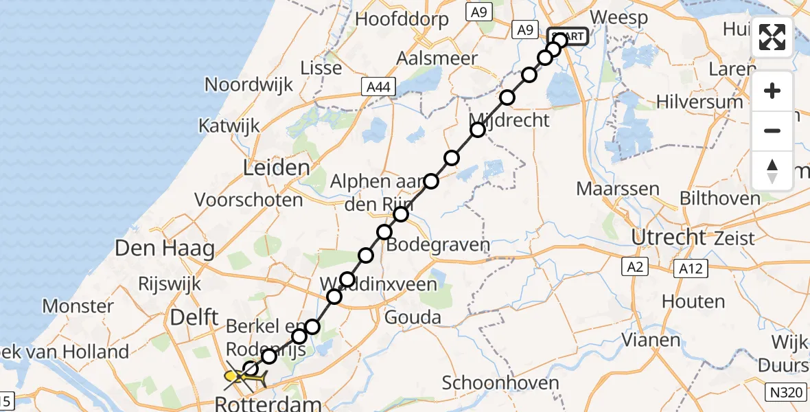 Routekaart van de vlucht: Lifeliner 2 naar Rotterdam The Hague Airport