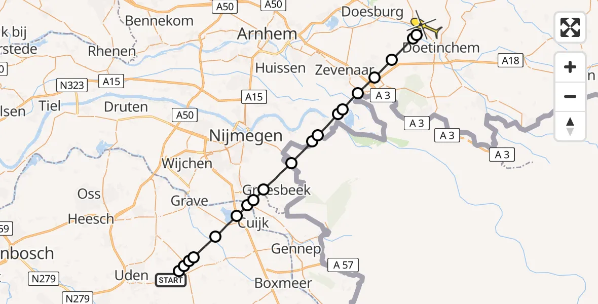 Routekaart van de vlucht: Lifeliner 3 naar Hummelo