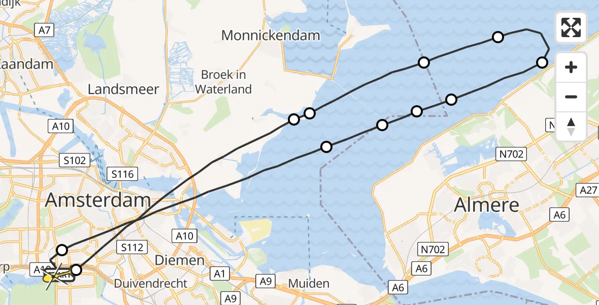 Routekaart van de vlucht: Lifeliner 1 naar VU Medisch Centrum Amsterdam