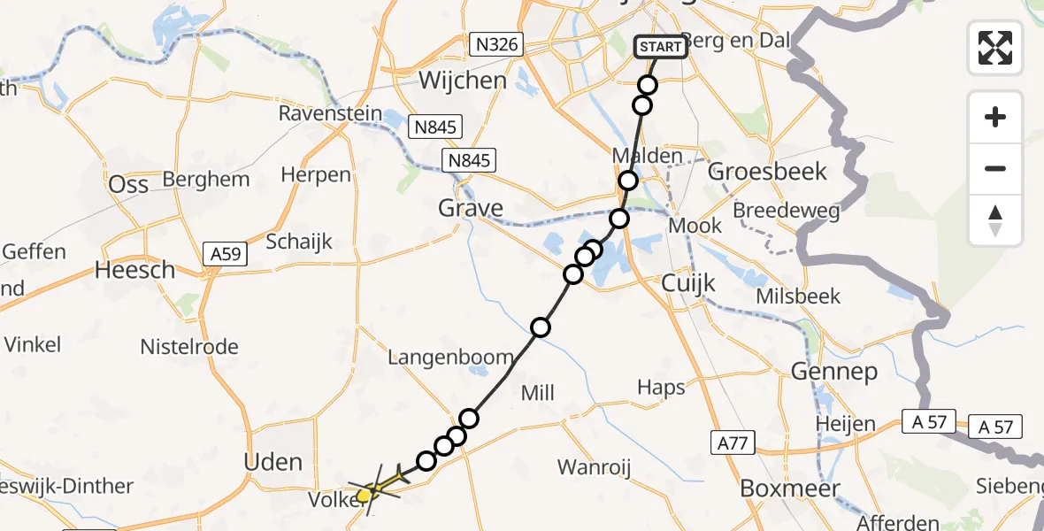 Routekaart van de vlucht: Lifeliner 3 naar Vliegbasis Volkel